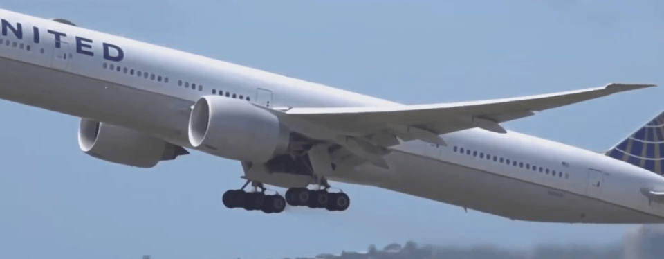 Footage captured the moment its landing gear popped open just after take off