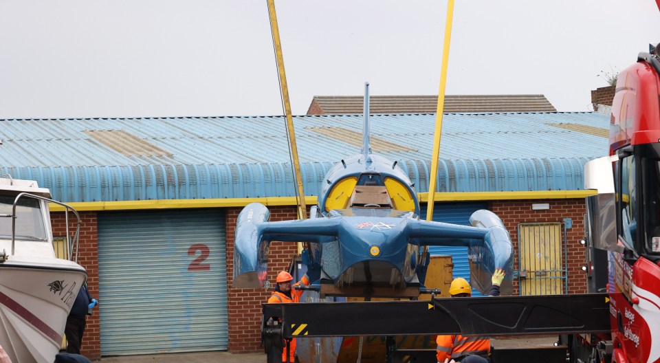 Record-breaking hydroplane Bluebird leaves its restorer’s workshop on the way to a museum