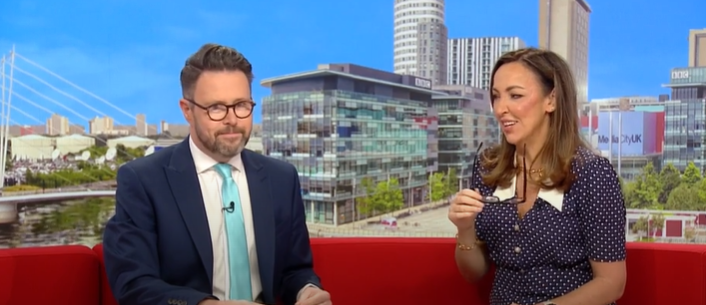 Sally Nugent could not help but laugh at Jon's story