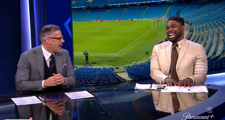 Richards and Carragher were left laughing uncontrollably at the joke