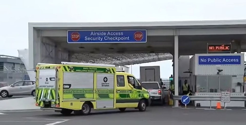 Ambulances at Auckland Airport on Monday