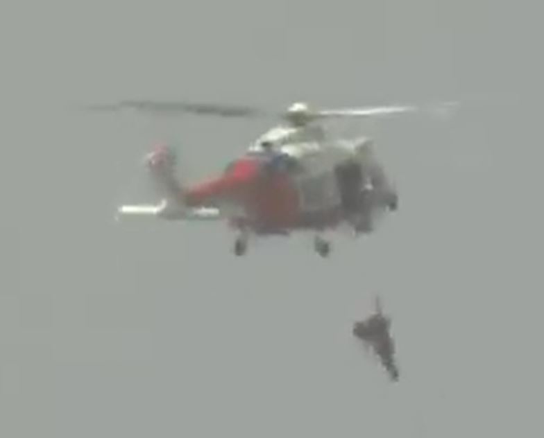 NHK footage shows the rescue helicopter in action