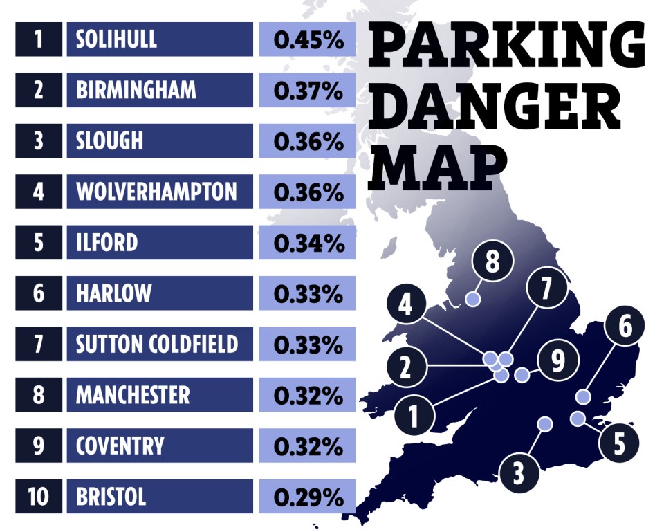 The worst car crime hotspots in England and Wales have been revealed