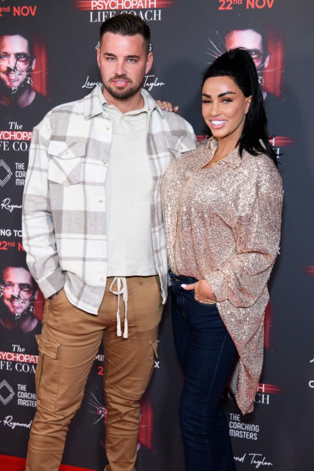 LONDON, ENGLAND - NOVEMBER 17: Carl Woods and Katie Price attend the documentary premiere of "The Psychopath Life Coach" at The Curzon Mayfair on November 17, 2023 in London, England. (Photo by Joe Maher/Getty Images)