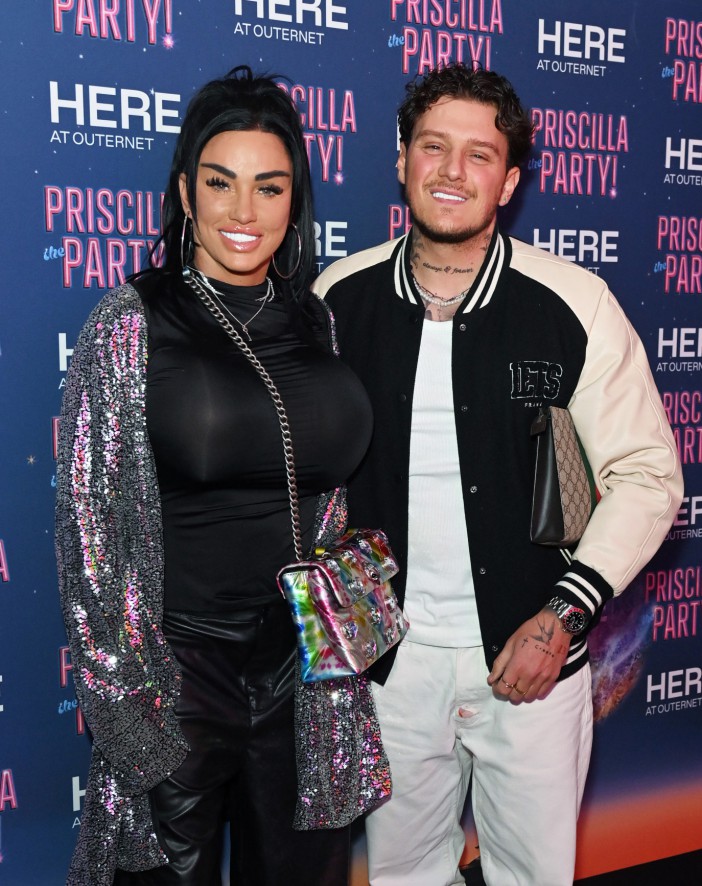 LONDON, ENGLAND - MARCH 25: Katie Price (L) and JJ Slater attend the press night performance of "Priscilla The Party!" at HERE at Outernet on March 25, 2024 in London, England. (Photo by Alan Chapman/Dave Benett/Getty Images)