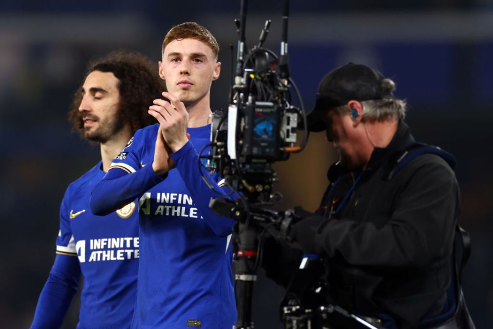 LONDON, ENGLAND - MARCH 11: Cole Palmer of Chelsea applauds the fans after the Premier League match between Chelsea FC and Newcastle United at Stamford Bridge on March 11, 2024 in London, England.(Photo by Marc Atkins/Getty Images)