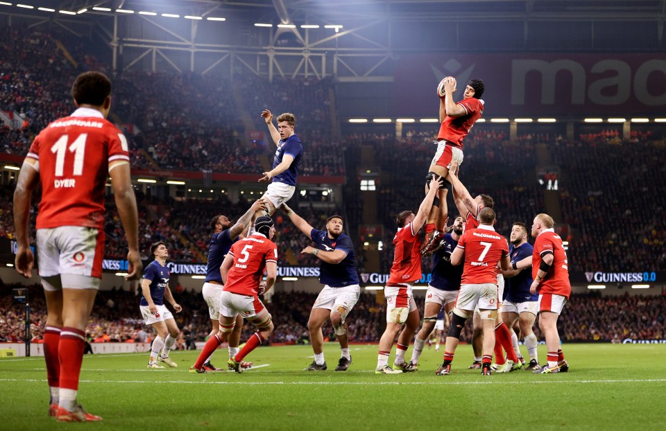 Dafydd Jenkins of Wales wins the line out