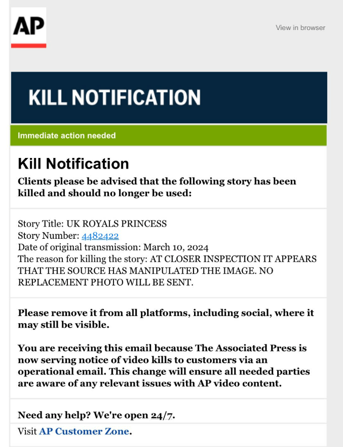 AP ordered a kill notification after they appeared to find the 'source has manipulated the image'