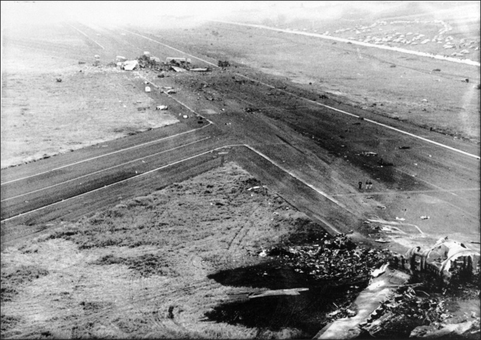 An aerial shot taken a day after the crash shows the complete devastation left by the collision