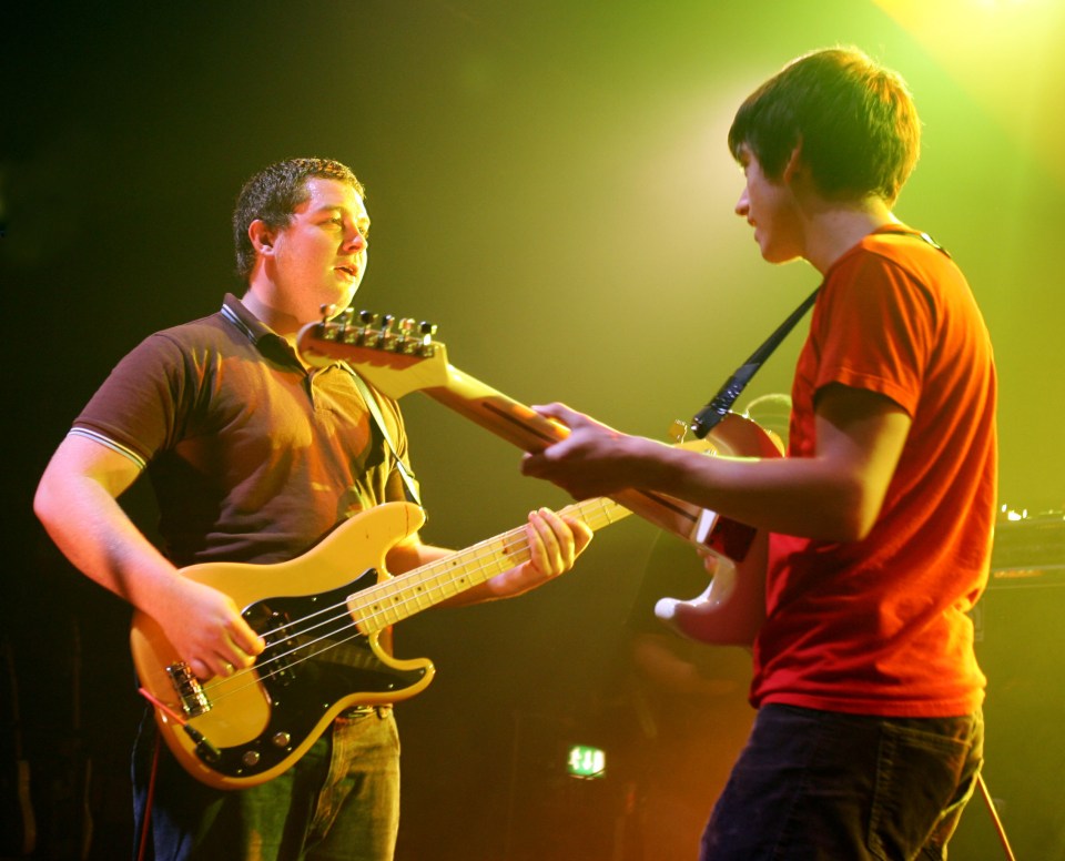 Bass player Andy Nicholson and Alex Turner performing as the Arctic Monkeys in 2005