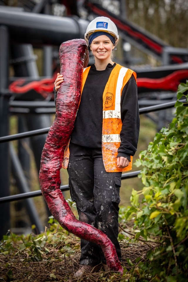 One worker posing with a specially crafted tentacle