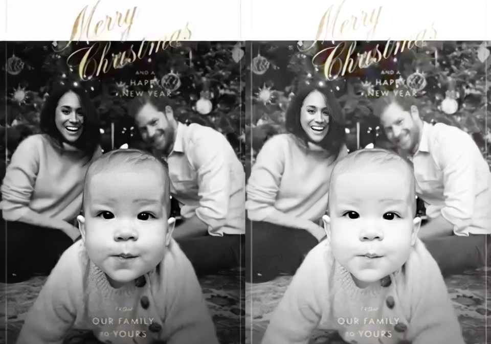 A version of the photo lightened by The Sun (right) seems to show even more clearly that Meghan's face had been added on