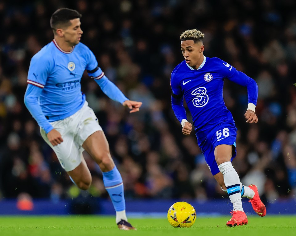 Omari Hutchinson making his Premier League debut for Chelsea against Man City