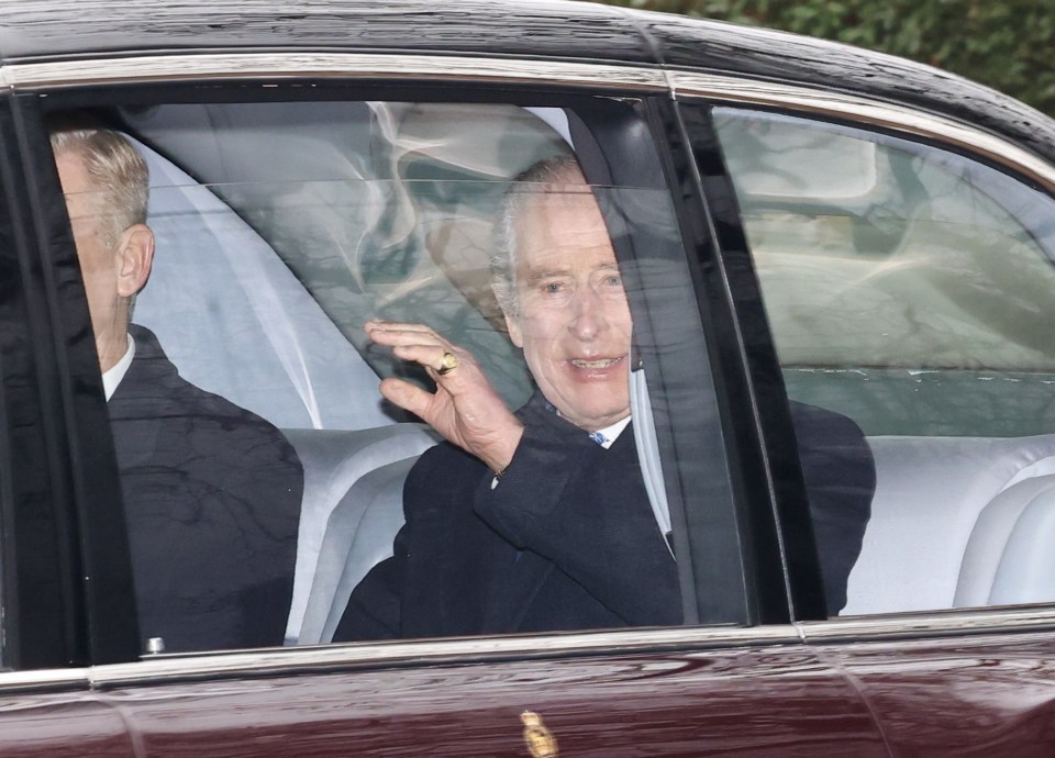 King Charles smiles as he was driven from Clarence House to Buckingham Palace to meet Commonwealth Secretary-General Baroness Scotland