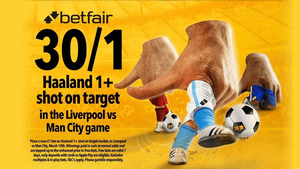 Get 30/1 for Haaland to have 1+ shot on target during Liverpool vs Man City