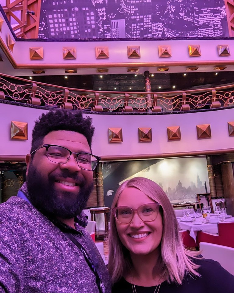 Monica and Jorell enjoying a date night on a cruise