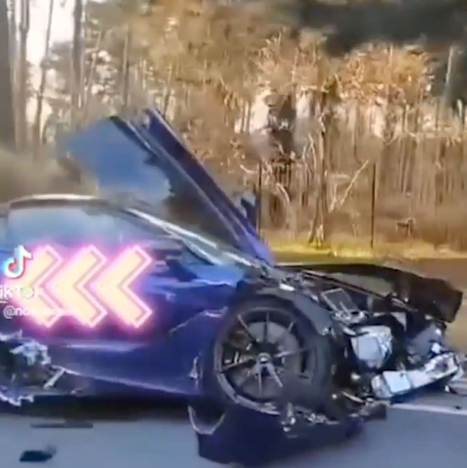 The smashed McLaren after the incident yesterday evening