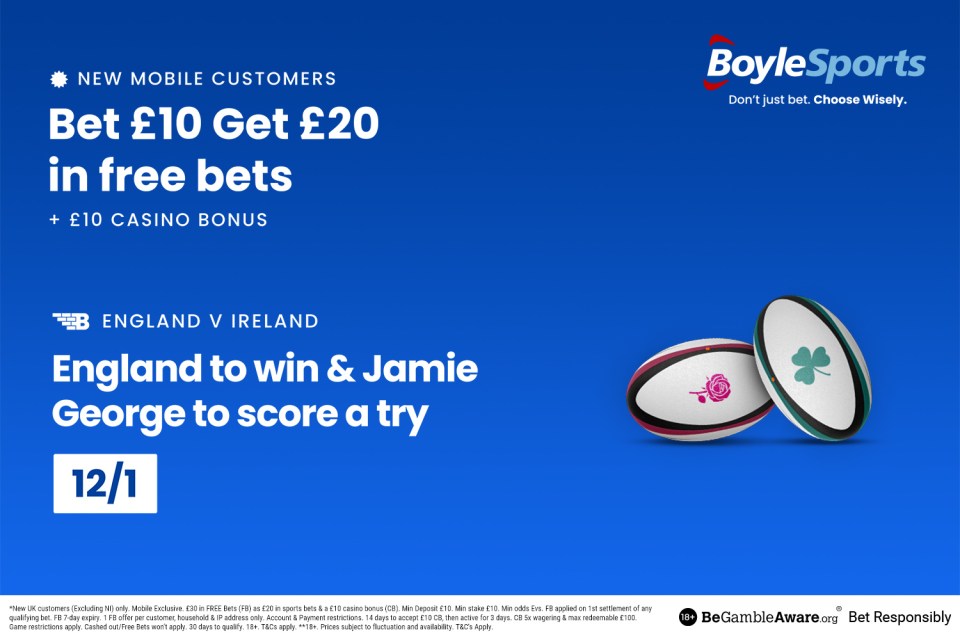 England vs Ireland: Get £20 in free bets and £10 casino bonus with BoyleSports