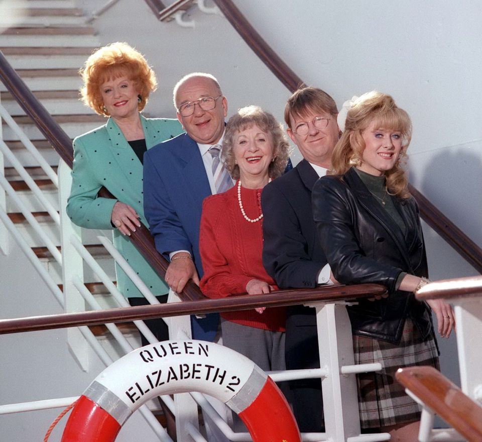 She shot to fame in Coronation Street in the nineties playing Raquel Watts, pictured with show legends Rita Sullivan [Barbara Knox], Alec Gilroy [Roy Barraclough], Mavis Wilton [Thelma Barlow], Curly Watts [Kevin Kennedy]