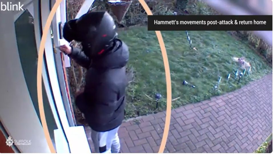 Hammett then was caught on his doorbell camera arriving home after the attack