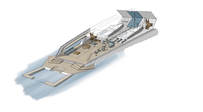 The yacht will have 15m of storage space for jet skis, other gear, boats and water toys