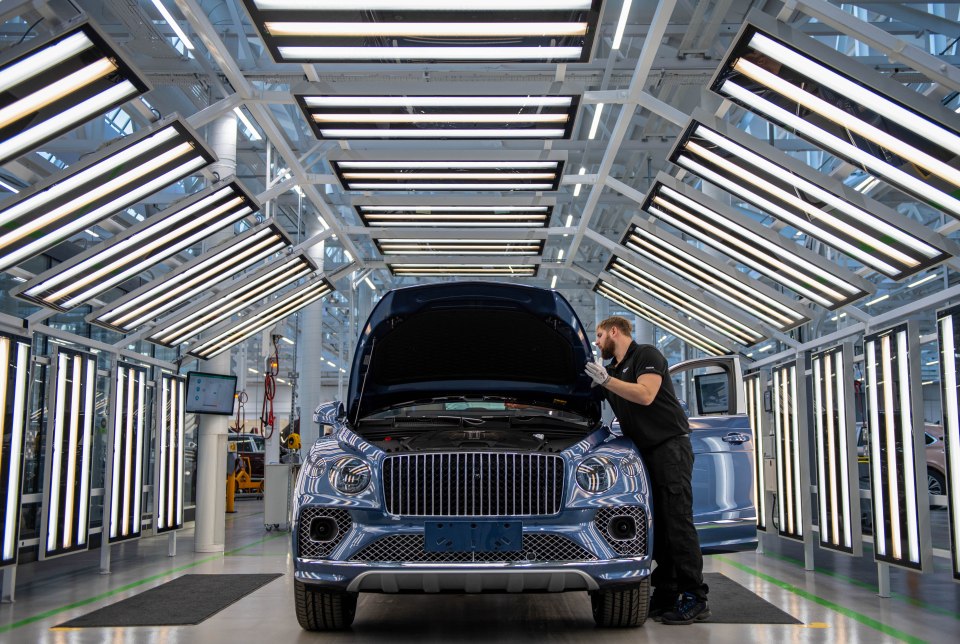 A Bentley Bentayga sport utility vehicle in the final inspection area on the production line at the Bentley Motors Ltd