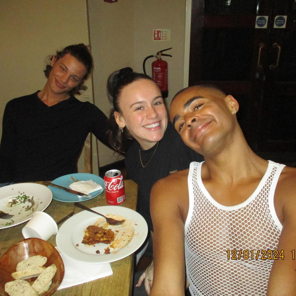 The pair backstage on tour with pal and fellow finalist Layton Williams