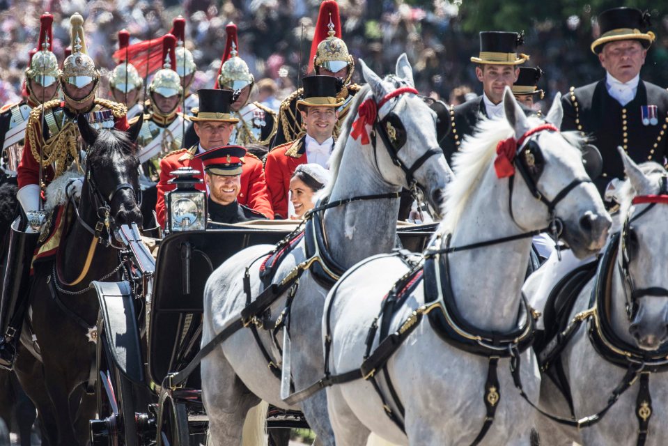 The couple opted for a horse and carriage for their wedding - and the troopers were said to be rewarded for their service