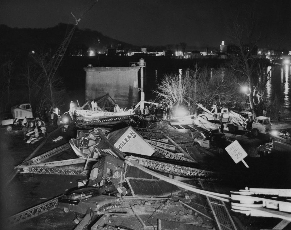 A mountain of rubble being cleared following the tragedy