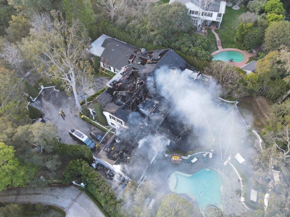 Footage shows the huge mansion torn apart by the blaze