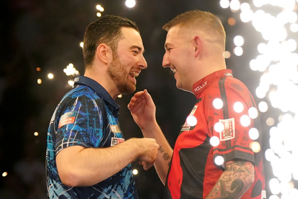 Luke Humphries (left) beat out Nathan Aspinall (right) to the night seven victory in Nottingham