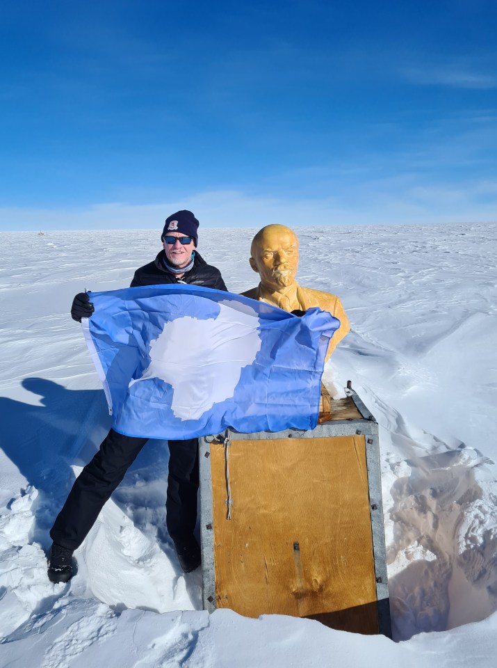 Chris recently reached the the Southern Pole of Inaccessibility in Antarctica, where a statue of former Russian leader, Vladimir Lenin, pokes out of the snow