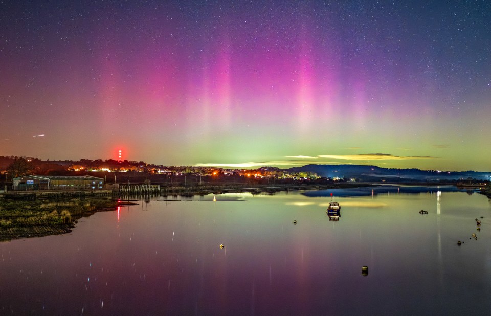 The Northern Lights over the River Axe, Seaton in Devon on March 3