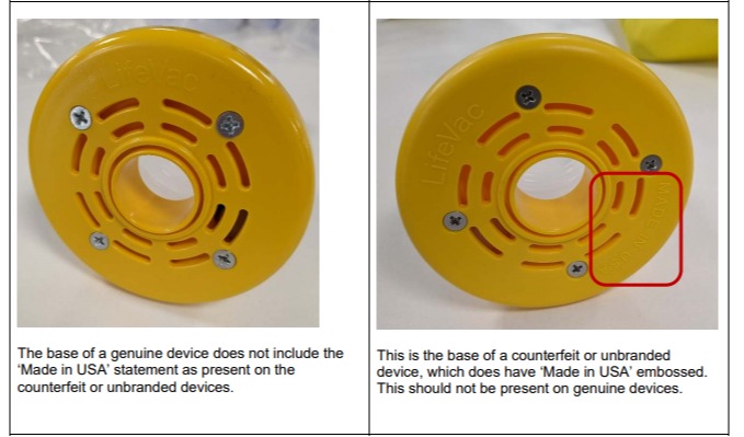 Fake devices might note that's they're 'Made in the USA' or China at the bottom