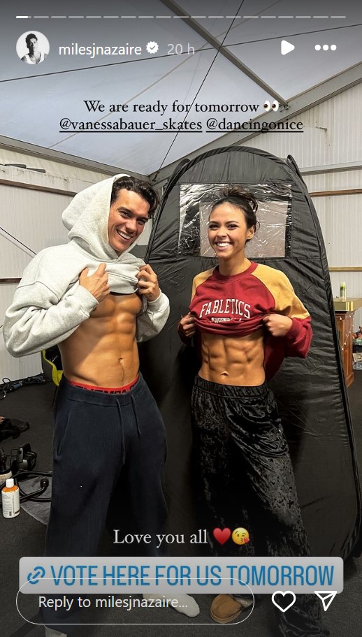 Miles and Vanessa were showing off their killer abs ahead of the finale