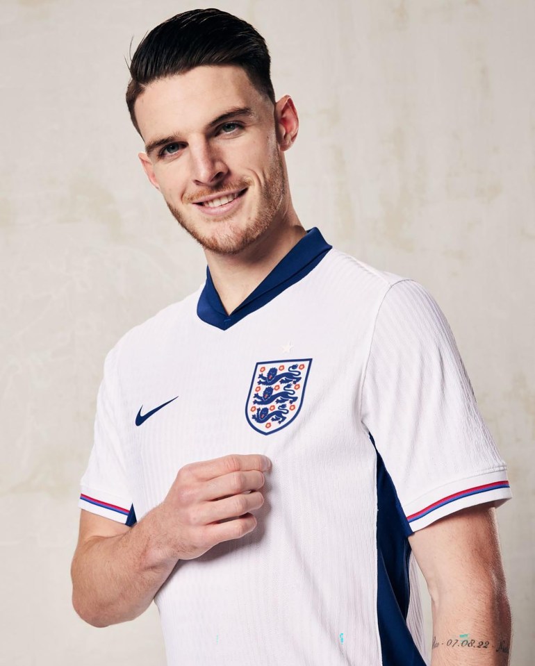 Declan Rice modelling England's new home kit