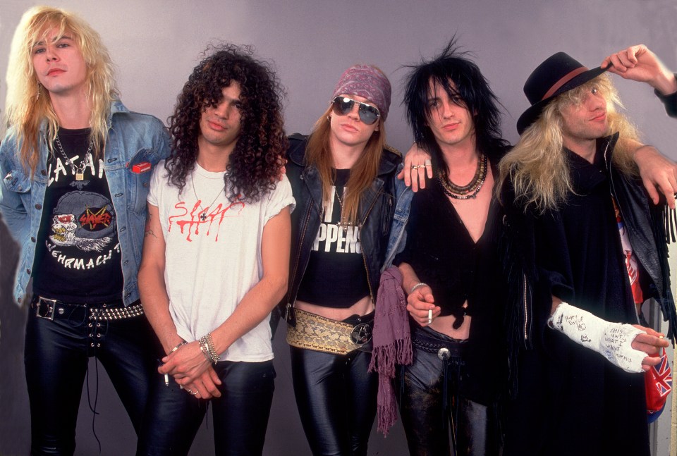 Guns And Roses' Duff McCagan, Slash, Axl Rose, Izzy Stradlin and Steven Adler pictured in 1987