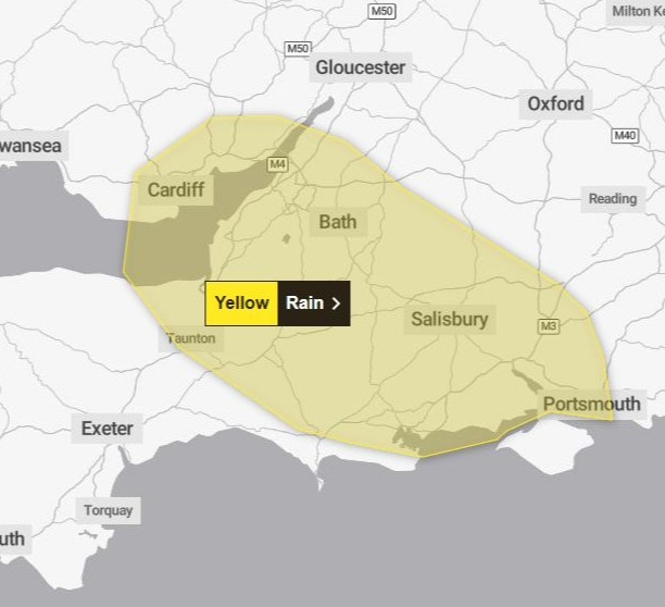 The Met Office has issued a yellow rain warning as two million are set to hit the roads following the Easter weekend