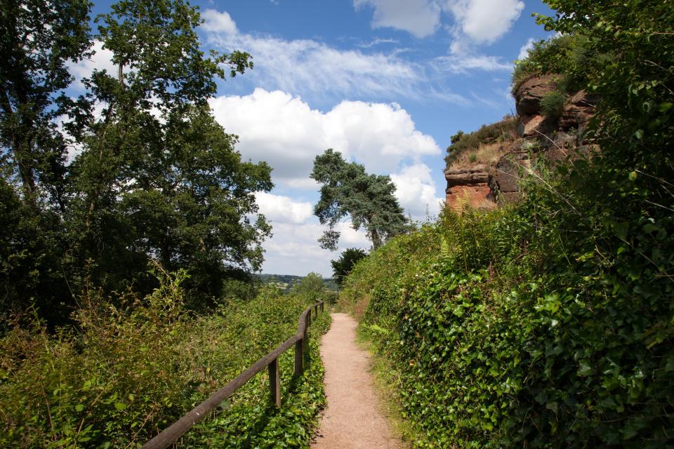 A stroll along the sandstone ridge offers dramatic views across surrounding counties