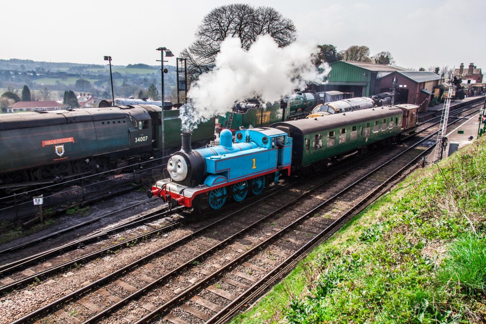 Guests can ride on a train pulled along by Thomas the Tank Engine