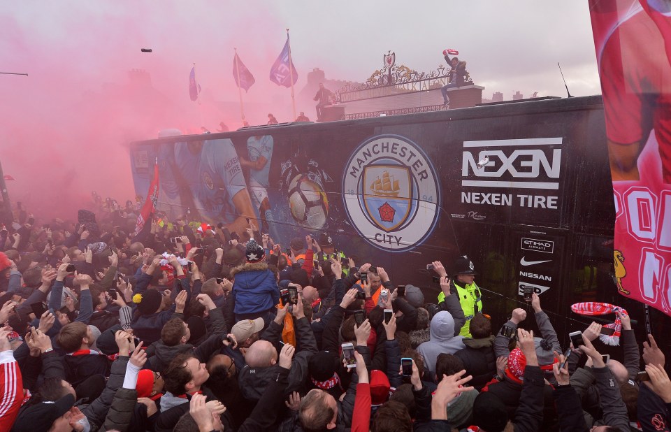 Man City's boss was hit by bottles and cans as it arrived at Anfield in 2018