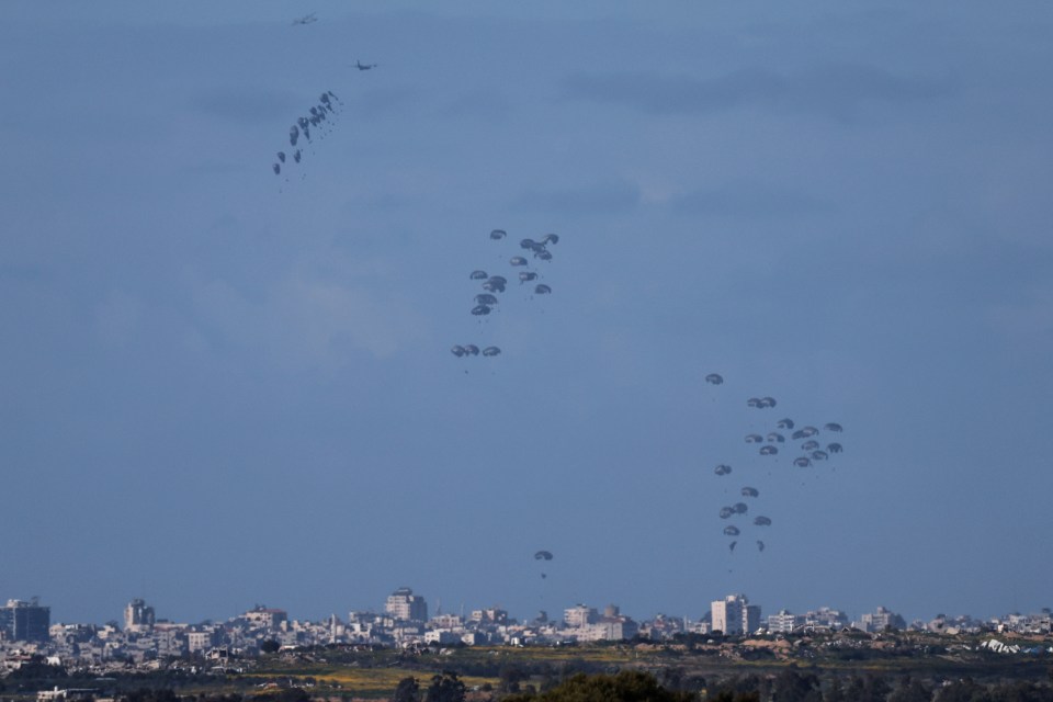 Humanitarian aid airdropped over the northern part of the Gaza Strip on March 7