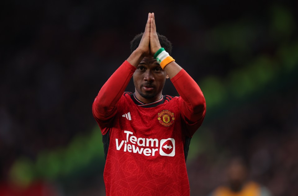 Diallo holds his hands together after scoring Man Utd's winners