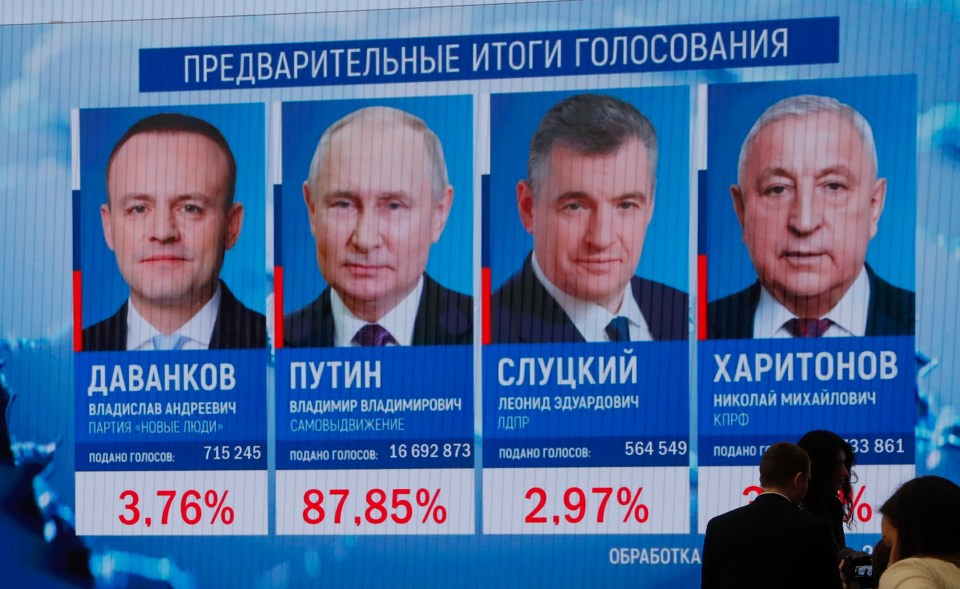 Preliminary results of the presidential election are shown during a briefing at the Central Election Commission