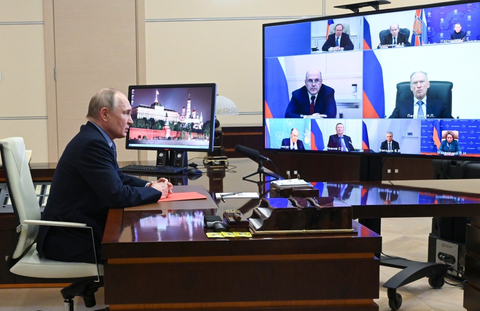 Putin chairing a meeting with members of the Russian Security Council