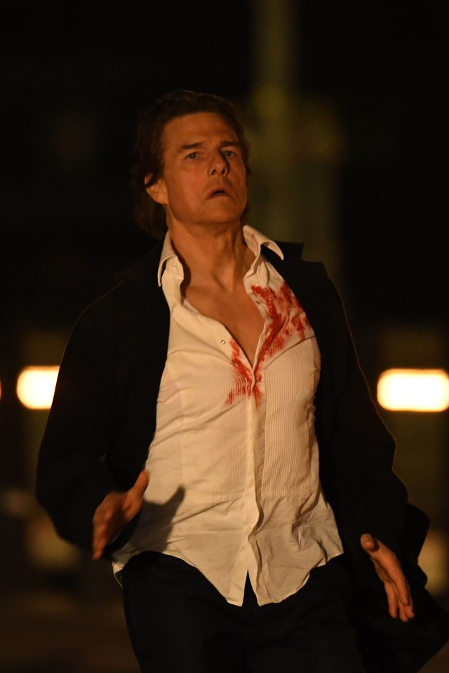 The flash of Ethan's bare chest suggests the blood isn't meant to be his