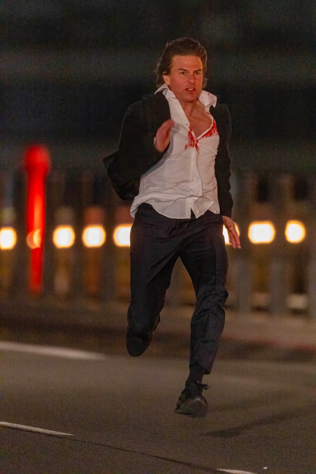 The stunt-loving actor was seen with his shirt covered in blood