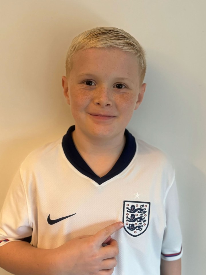 The young England fan wore the modified shirt to Wembley to watch his heroes play Brazil