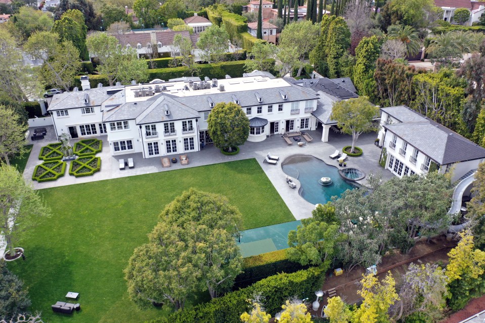 Diddy's LA mansion from above where laptops, phones and firearms were reportedly removed