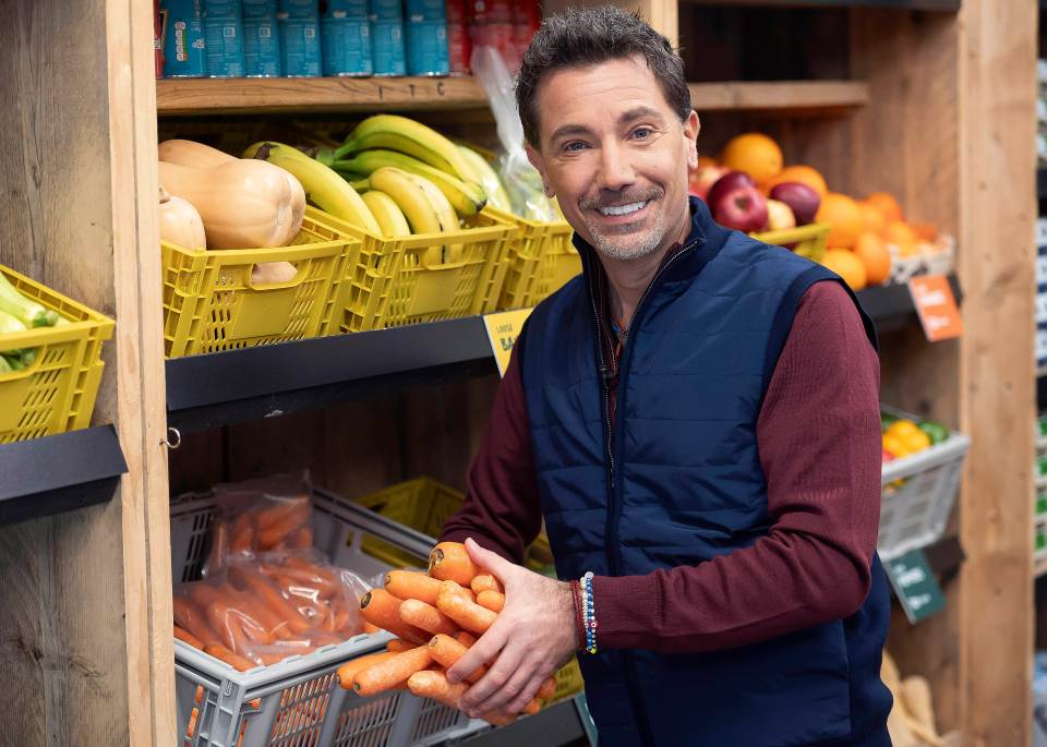 Gino D'Acampo turned shop assistant for the day to encourage shoppers to buy loose fruit and veg